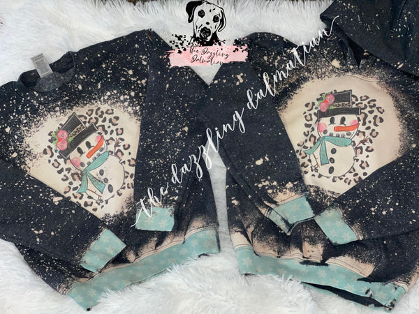 Snowman leopard bleached sweatshirt