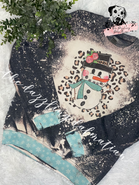 Snowman leopard bleached sweatshirt