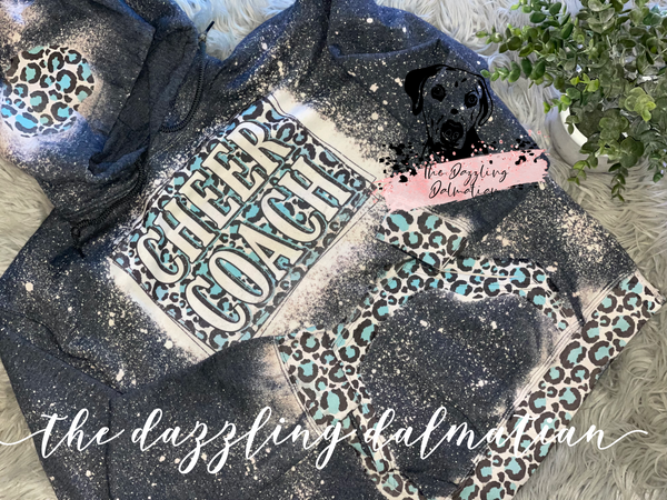 Cheer coach leopard bleached hoodie