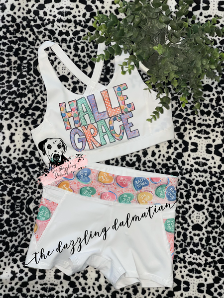 Candy Hearts Sports Bra/Shorts Set