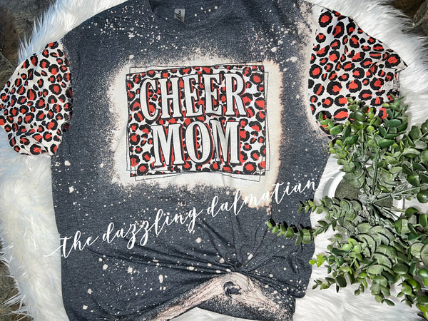 Cheer mom leopard bleached t-shirt